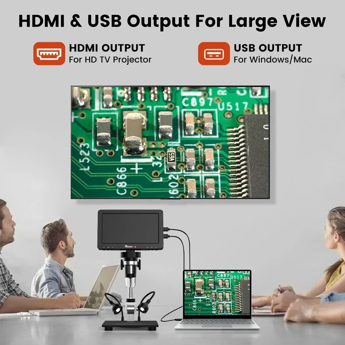 Τίτλος: Μικροσκόπιο MUSTOOL DM9 Pro με μεγέθυνση 1200x και HDMI Out