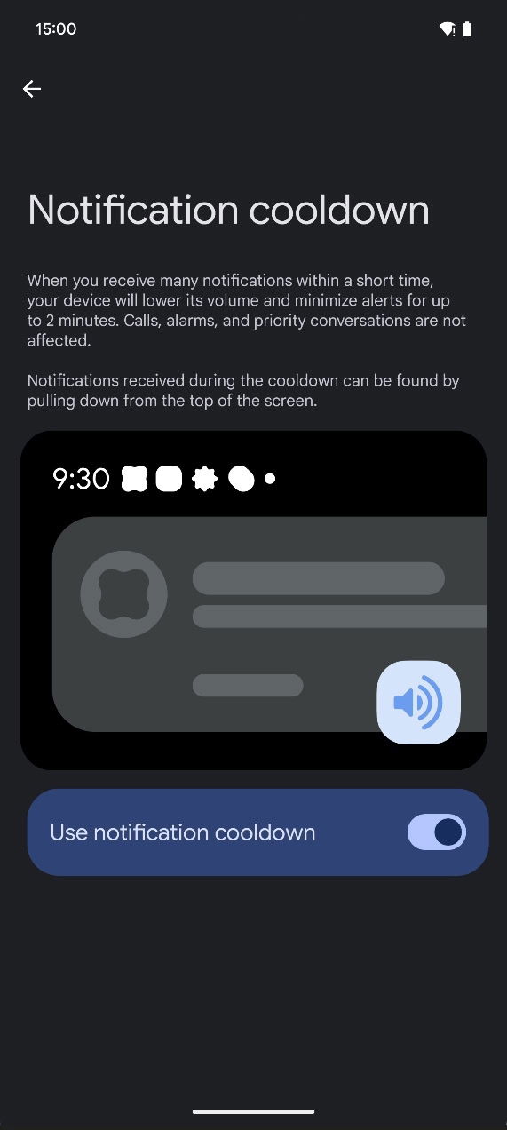 Android 15 QPR1 Beta 2 notification cooldown settings