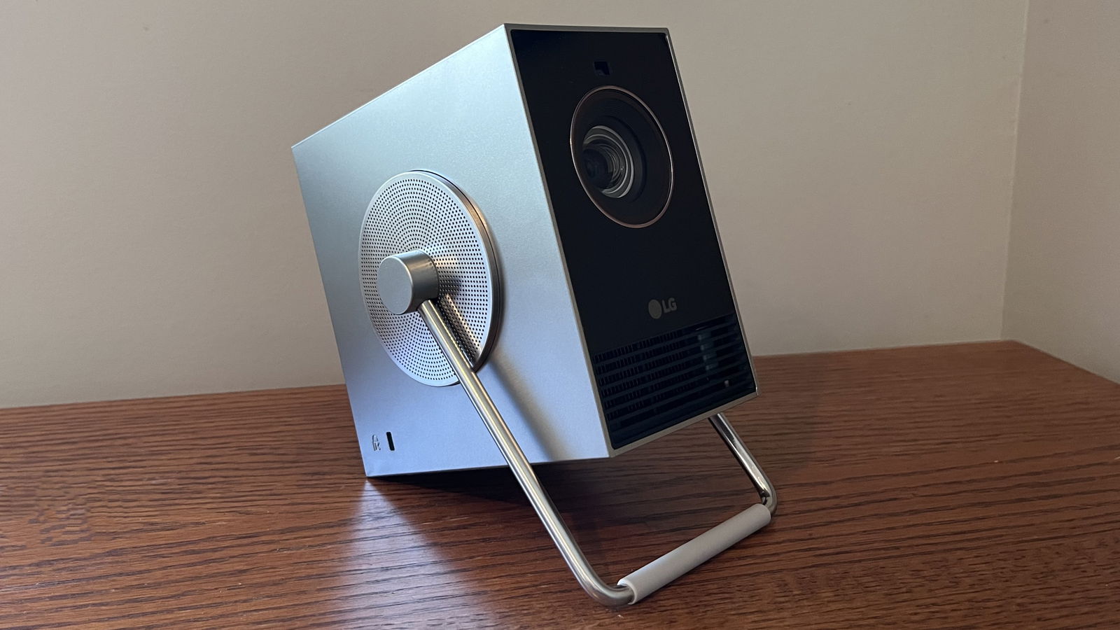 LG Cinebeam Q projector on table