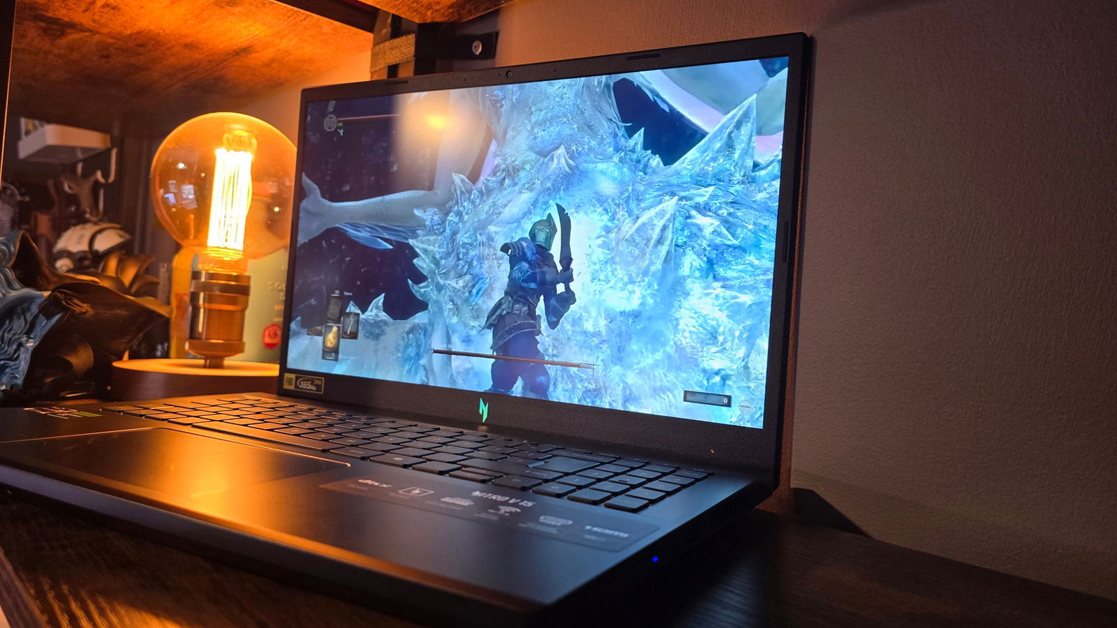 Acer Nitro V 15 laptop review image showing the laptop running a game.