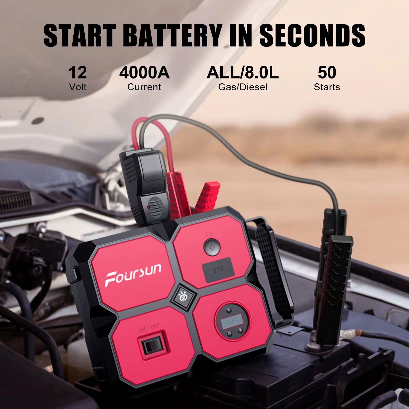 Πολυεργαλείο με φακό και jump starter, μπαταρία 26800mAh