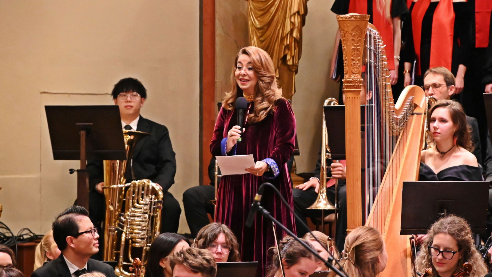 Ghada Waly speaks to the audience of the Impact4Music: Diversity in Harmony concert of the charity drives supported by the evening.