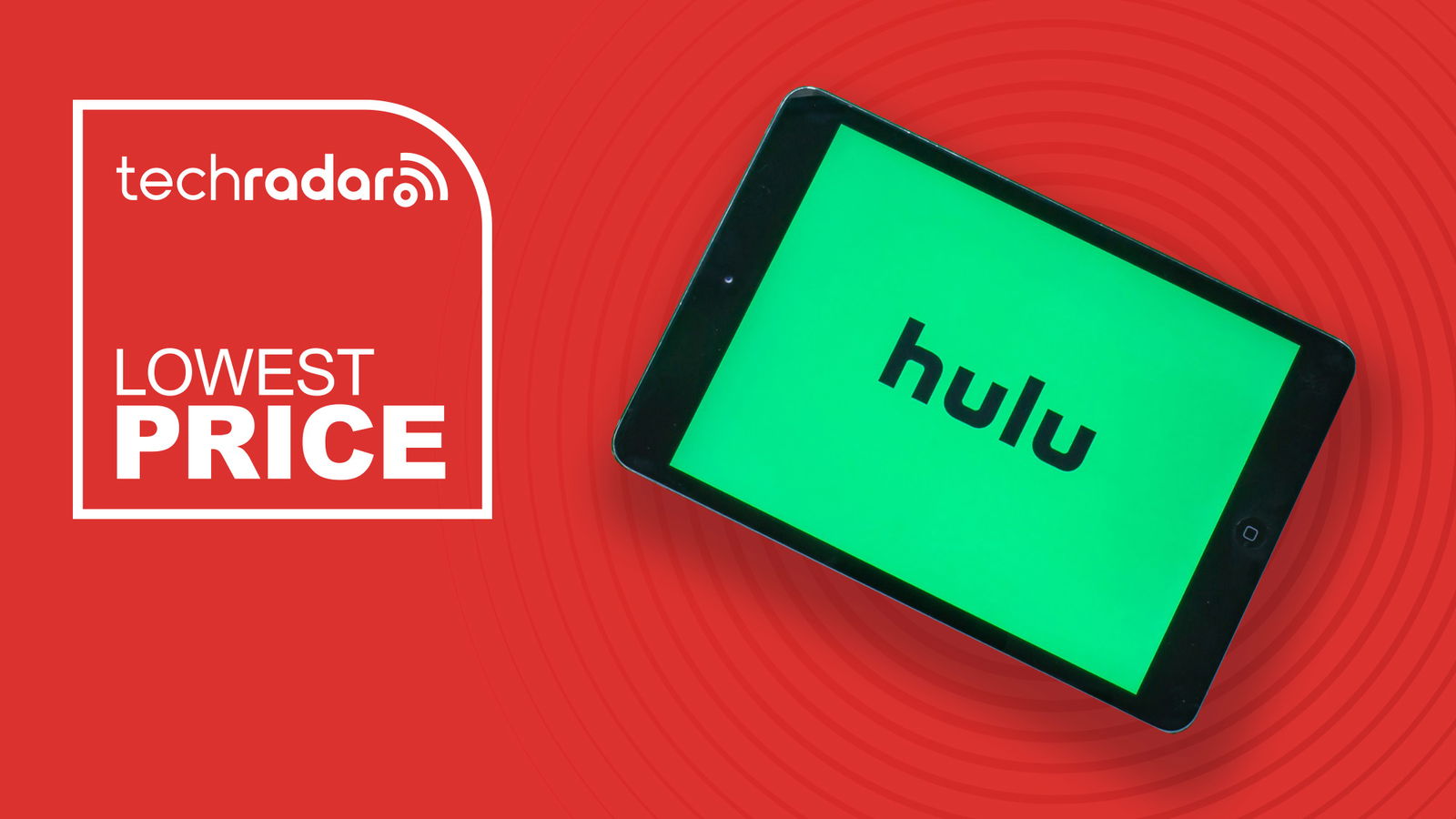 Ένα tablet με το λογότυπο Hulu που εμφανίζεται δίπλα στις λέξεις «χαμηλότερη τιμή»