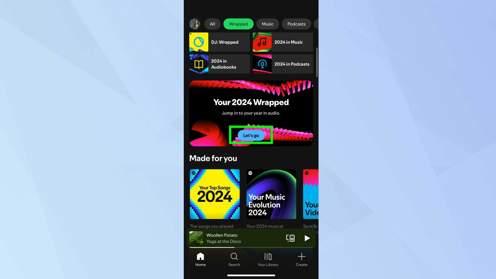 Το Spotify Wrapped 2024 banner στην εφαρμογή Spotify