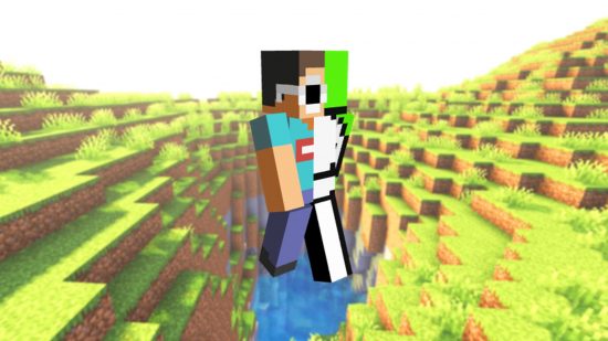 Minecraft skins: A Minecraft player wears a skin showing half Dream and half GeorgeNotFound,.