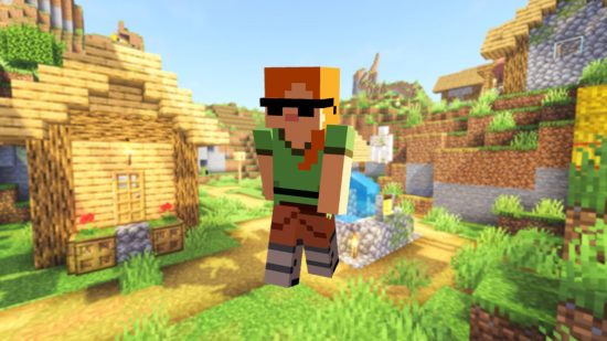 Best Minecraft skins: An alternate alex skin, still with her iconic orange hair and green top, but wearing sunglasses and additional shading.