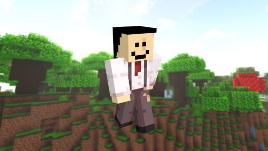 Best Minecraft skins: a copy of quackity's skin, featuring his simplistic style face and smart suit shirt and trousers.