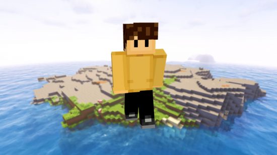 Best Minecraft skins: aplayer avatar dressed in a wilbur soot skin stands on red sand, in his yellow shirt.